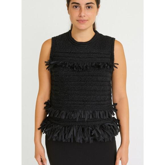 Club Monaco tank top sweater fringe  black NWOT SZ M SOFT ribbed career business - Picture 1 of 11